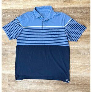 Peter Millar Sz XL Mens Blue Striped Short Sleeve Polo Shirt Golf Stretch Cotton
